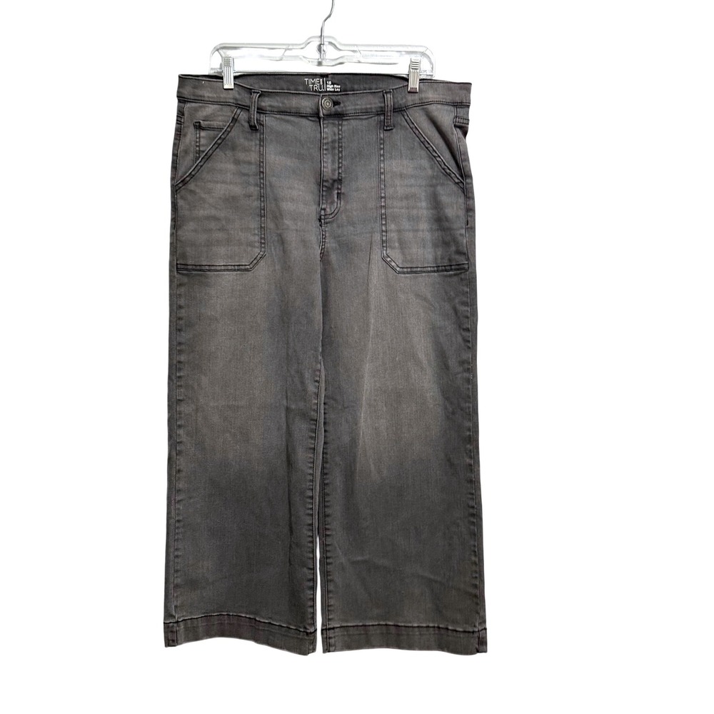 Time and Tru Womens Gray High Rise Wide Leg Patch Pocket Jeans Size 16